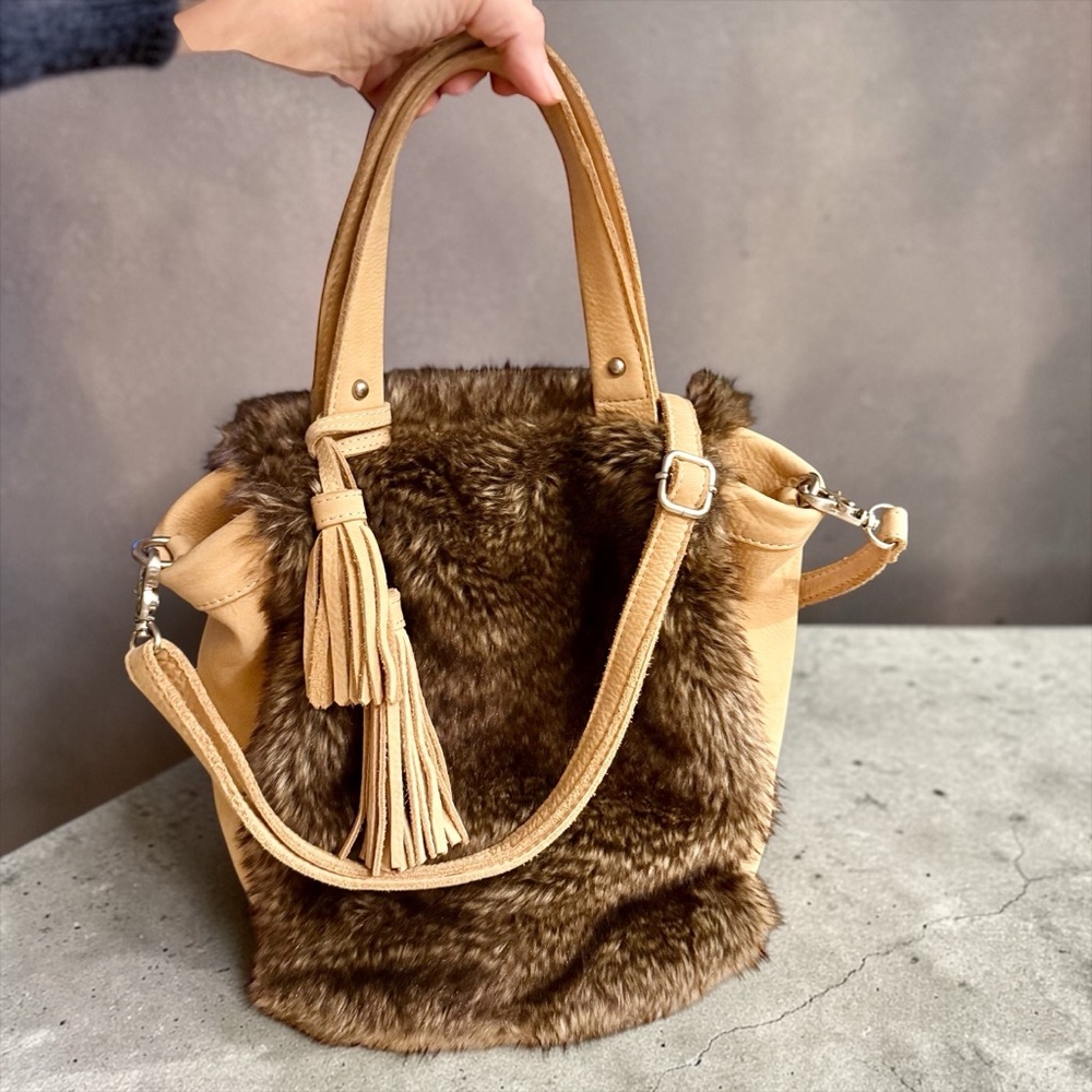 Anthropologie Miss Albright Specialty Tan Leather/Faux Fur Crossbody/Handbag
